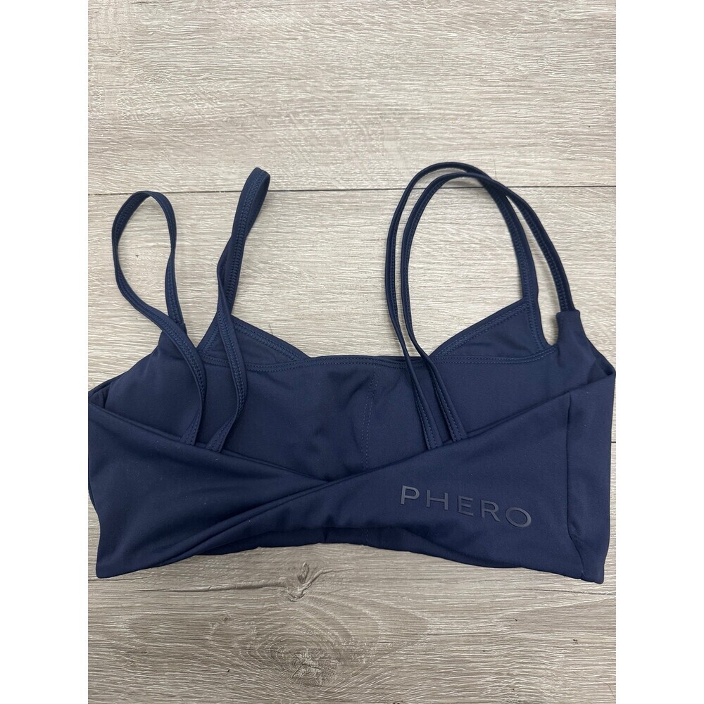 Navy Strappy Sports Bra Double Strap Activewear Athletic Yoga Gym Athleisure - Picture 2 of 6